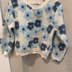 Zara Floral Textured Sweater - Cream and Blue